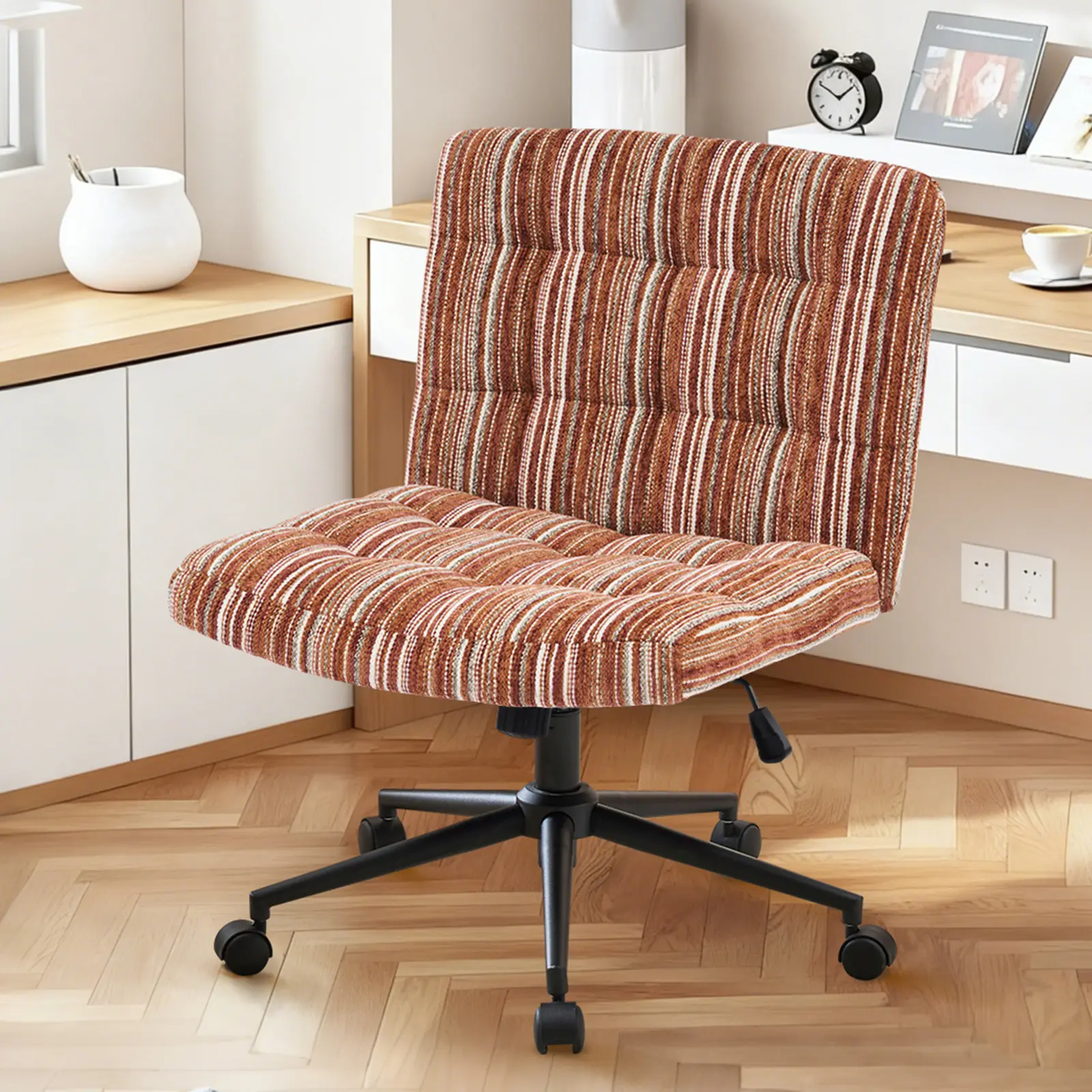 Furnimart Colored Furry Oversized Swivel Criss Cross Chair with Wheels, Wide Armless Desk Chair for Home Office, Chenille Material Adjustable Ergonomic Adjustable Seat Height