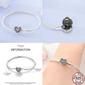 Round Bracelets Heart Star Moon Clover Snake Chain Charms 925 Silver 17-20 Bracelet Women Fit OriginalJewelry Birthday Fine Gift