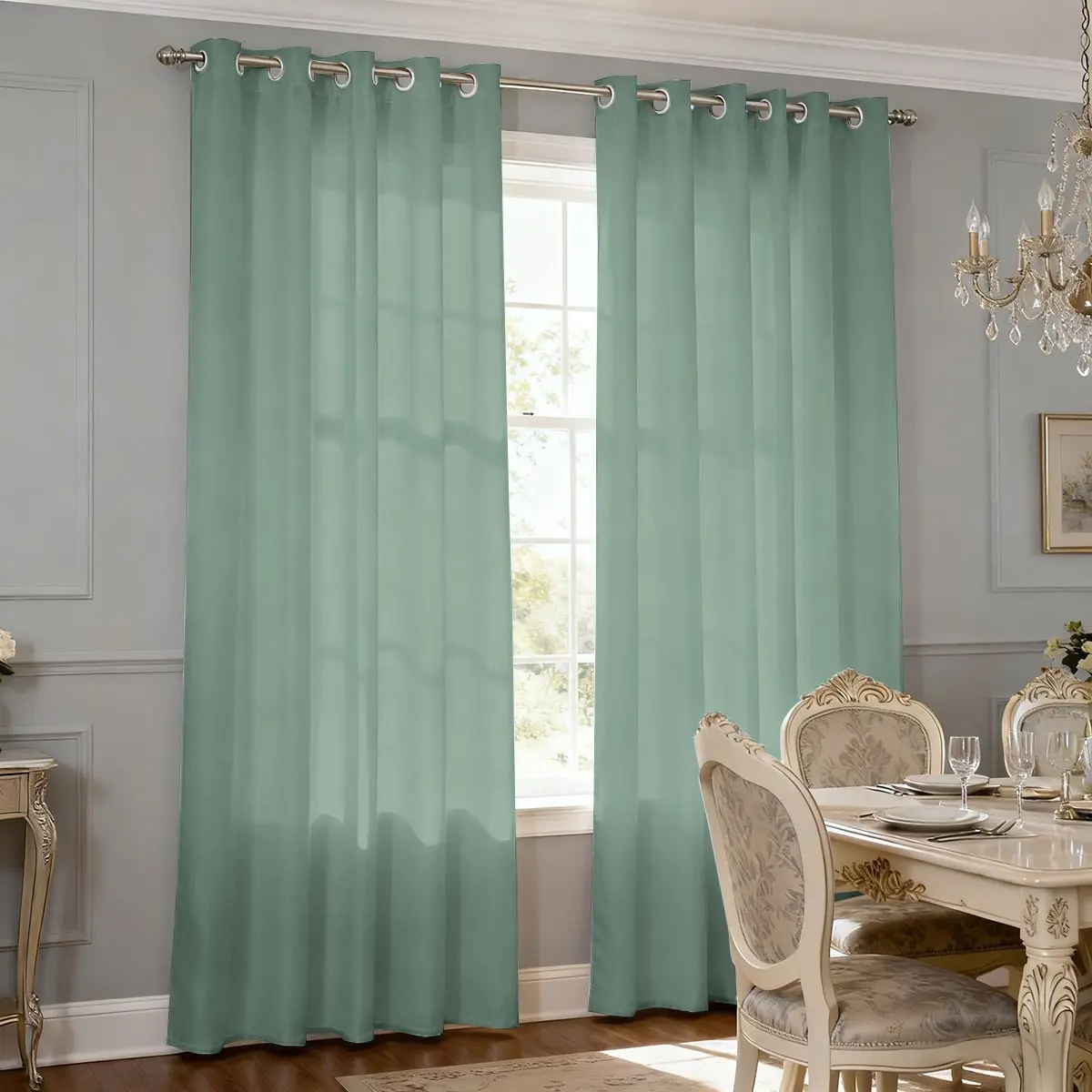 2-piece Nordic style mint green printed filter translucent curtains, suitable for machine washable decorative curtains in living rooms, bedrooms, kitchens, etc., Window Curtain, Interior Decoration Accessories