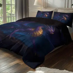 Romantic Dragon Design Bedding Set, Soft Comfortable Sheet & Pillowcases, Home Bedroom Decoration Supplies