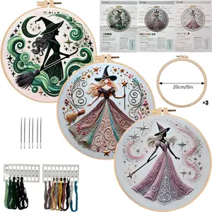 Magical Witch Embroidery Kit DIY Stitching Materials Set English Guide for Home Craft Handmade Sewing Project Halloween Themed Art for Beginners