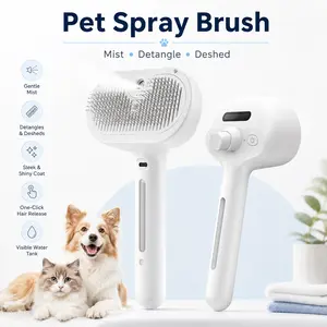 3-in-1 Pet Grooming Brush with Mist Spray, Self-Cleaning Shedding Brush for Cats & Dogs, Fur Removal & Dematting Comb, One-Button Hair Release, Skin-Safe Grooming Tool for Long & Short Hair Pets