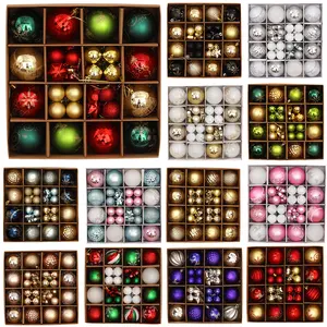 New Christmas Ball Ornaments Gift Box Set Painted Electroplated 44pcs Round Ball Shaped Christmas Ball Pendant