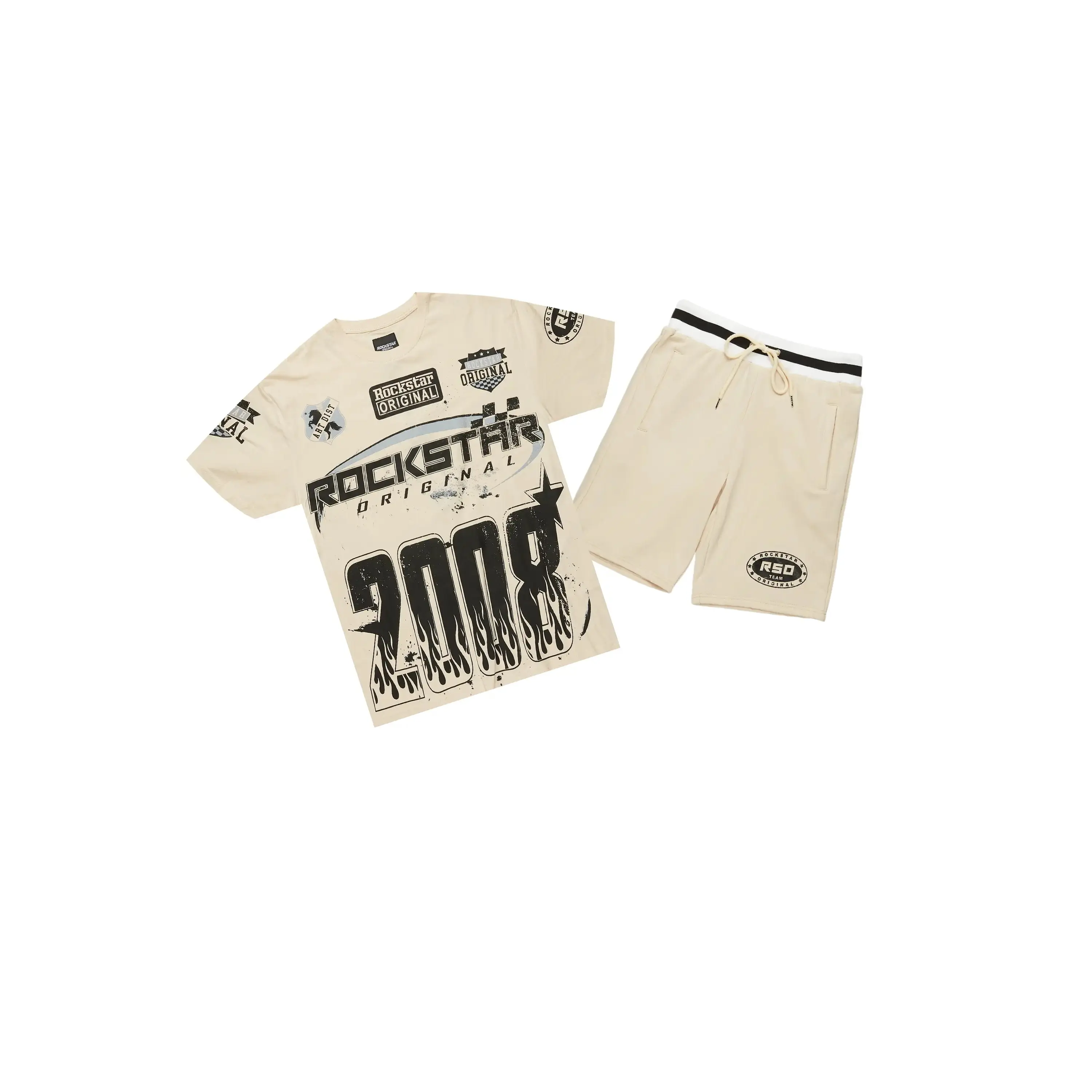 Amos Beige Graphic T-Shirt Short Set