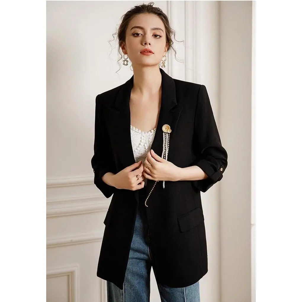 Black Loose Fit Boyfriend Blazer