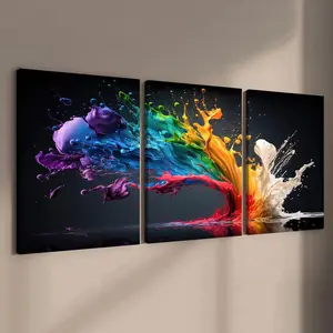Abstract Ink Splash Pattern Canvas Painting with Frame, 3 Counts/set Modern Artistic Wall Art, Wall Decor for Home Living Room Bedroom Office