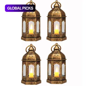 Mini Vintage LED Taper Lanterns, 4/8 Counts Wedding Centerpiece Decor, Flashing Battery-Operated Candle Lights, Ramadan Party Decoration, Vintage Candle Stand