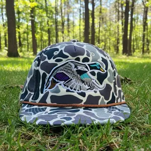 Vintage Camo Mallard Duck Embroidered Rope Hat - Retro Hunting Snapback Cap