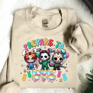 Prepare to Dye Killer Easter Chibi Shirt  Horror Easter Tee  Spooky Bunny Shirt  Retro Slasher Easter Gift  Creepy Cute Easter Outfit
