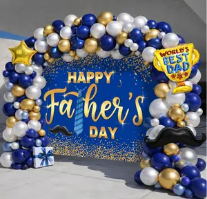 Fathers Day Decorations, Fathers Day Balloons Garland Kit, Photo Ready Backdrop for Parties, 135-Piece Set Balloons 70.9x43.3 Backdrop