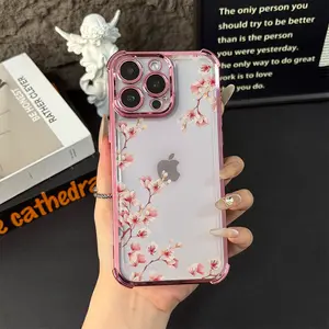 Pink Cherry Blossom Pattern Printed Case for iPhone 16 Pro Max 15 Pro 14 13 12 Mini 11 XR XS Plus E Soft TPU Shockproof Protection Rugged Durable Back Silicone Cover Best Festival Gift Protective Protector tiktok shop deals iphone 14 cases
