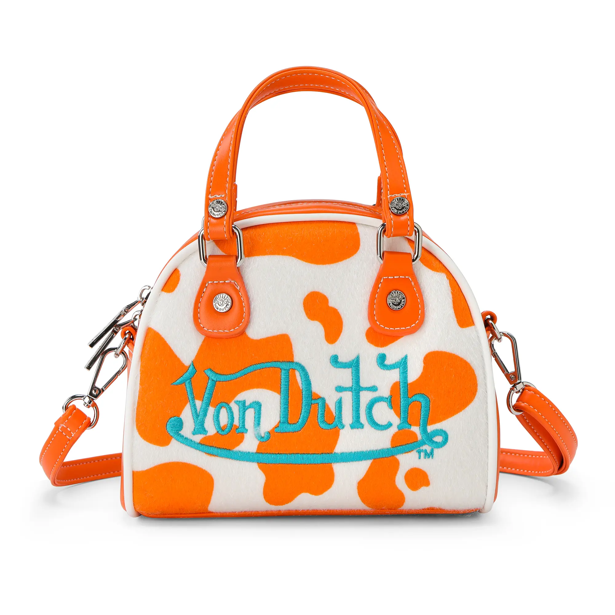 Von Dutch Orange Cow Print Vegan Pony Hair Bowling