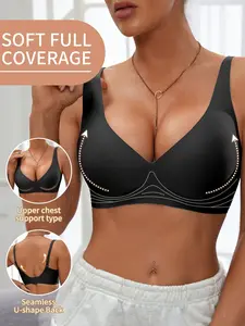 Women's Wireless Jelly Bra, Deep V Design, Medium Support, Casual Fitted Lining, Suitable for All Seasons, Plain Pattern, Underwear, Lingerie