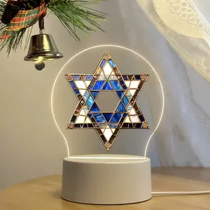 1 Piece Star of David Night Light, Acrylic LED Table Lamp with Switch Bedside Ambient Lighting, Hanukkah Decoration, Jewish Religious Festival Decoration, Jewish Home Decoration, Ideal Hanukkah Gift, Desktop, Bedroom, Room Decoration Small Lamp, Warm Ligh