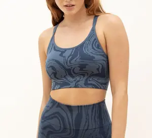 [JIL16-03]OCEAN SWIRL SPORTS BRA, Marble Jacquard Double Straps Bra, 2025 Womenswear Bra Top Gym Exercise Soft Seamless