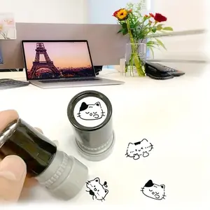 3pcs Cute Cat Pattern Reusable Ink Stamps, Ink Cartoon Cat Seals, Ideal for Planners, Scrapbooks, Stationery Decor, Graduation Gifts