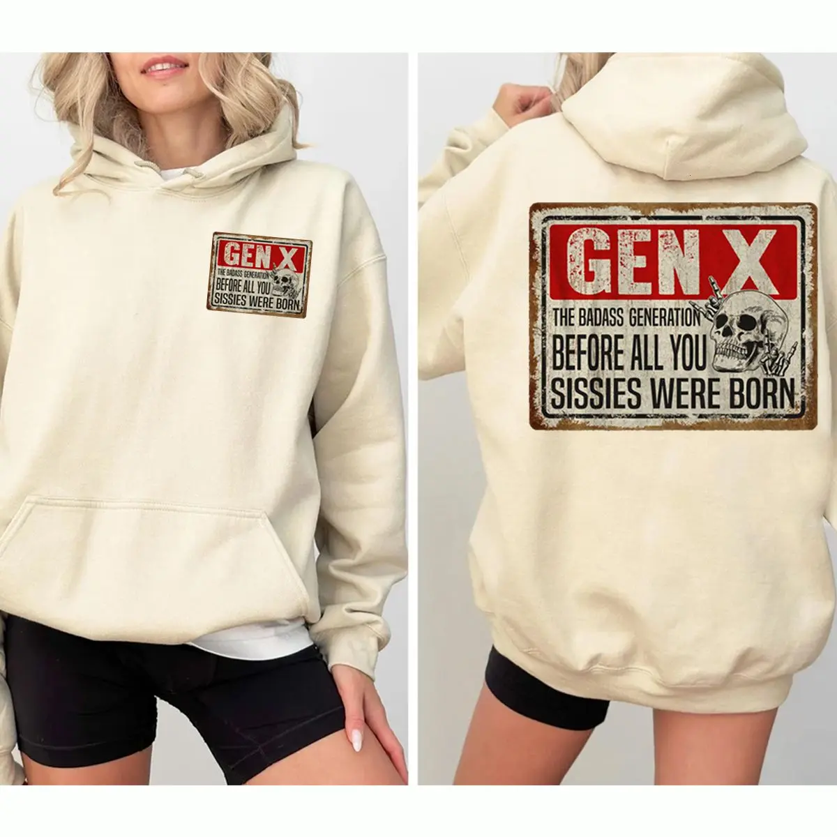 Gen X The Badass Generation Hoodie | Funny Retro Skull Design, Sarcastic Vintage Humor Pullover, Bold Attitude Graphic, Trendy Christmas Gift for Gen Xers