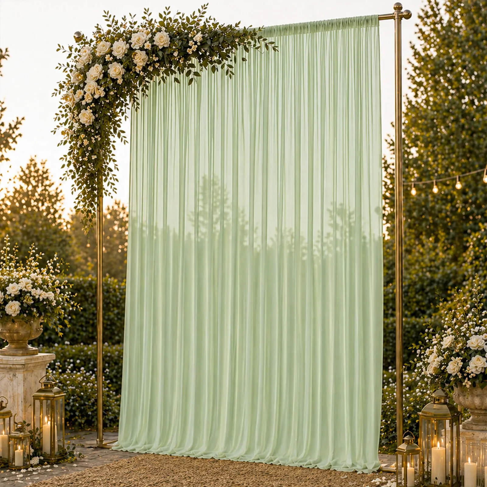 10ft x 14ft Chiffon Backdrop Curtain Panel – Sage Green Durable Flame Resistant Sheer Draping Fabric with Rod Pocket