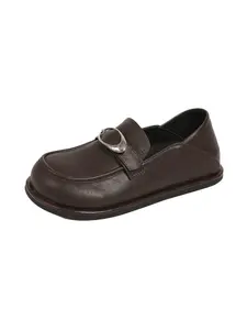 New Versatile British Style Small Leather Shoes, French Loafers Single Shoe Vintage Flat Women's Shoes, Casual Fashion Footwear