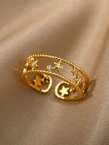 Women's 1 Piece Hollow out Star Decorative Cuff Ring, Dainty Stacking Rings, Casual Matching Jewelry for Girls Gift, Female Classic Fashion Accessories for Daily Wear