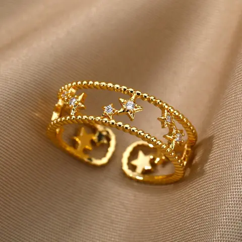 Women's 1 Piece Hollow out Star Decorative Cuff Ring, Stackable Ring, Dainty Stacking Rings, Casual Matching Fashionable Jewelry for Girls Gift, Female Classic Fashion Accessories for Daily Wear
