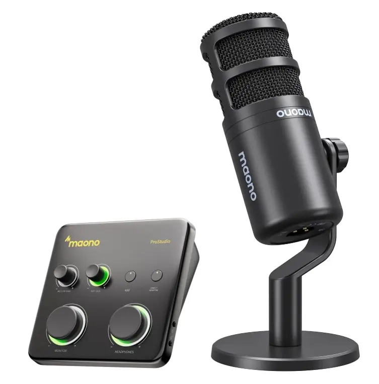P1 Audio Interface & MAONO PD100 Dynamic Microphone Bundle, Podcast & Studio Recording Equipment for Creators