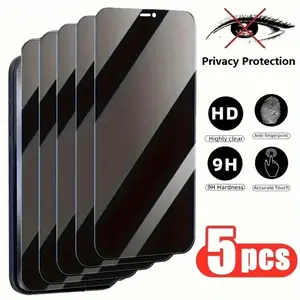 5 Pcs Privacy Screen Protector Compatible With iPhone 17/16/16e/15/14/13/13 Pro/12/11/16 Pro Max/15 Pro Max/14 Pro/Plus/Mini/X/XR/XS Max/7/8/SE2/SE3, 9H+ Tempered Glass, Full-Coverage, Dynamic Island Compatible, Anti-Scratch