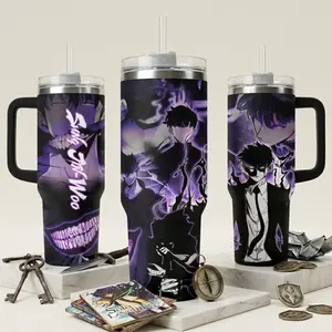 Solo Leveling Sung Jin-Woo V2 - 20oz & 40oz Tumbler With Handle – Shadow Monarch Stainless Steel Travel Mug, Anime Iced Coffee Cup, Manhwa Gift for Otaku & Gamer