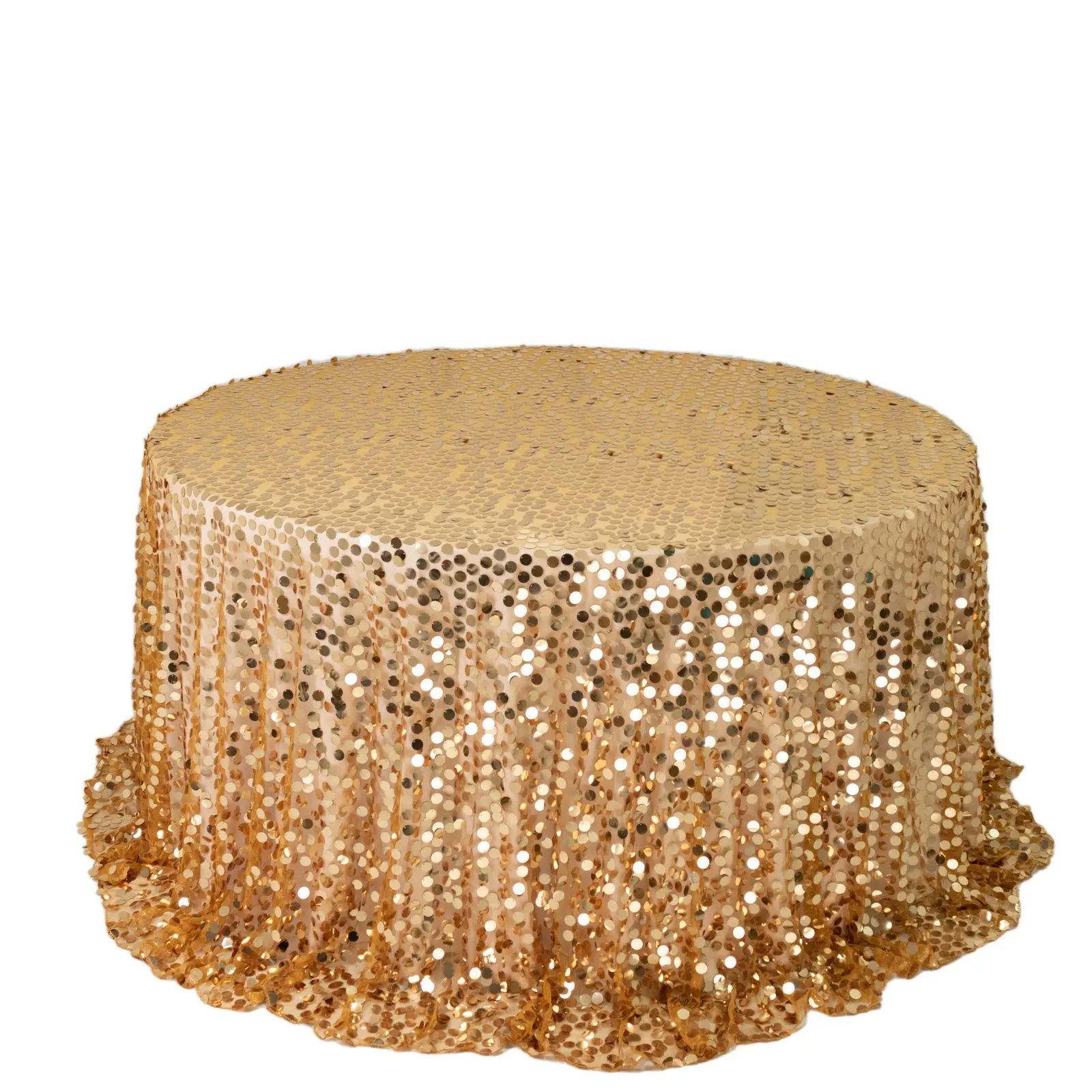 Sequin 132" Round Tablecloth Gold - Big Payette Table Cover Sequin 132" Round Tablecloth Gold - Big Payette Table Cover