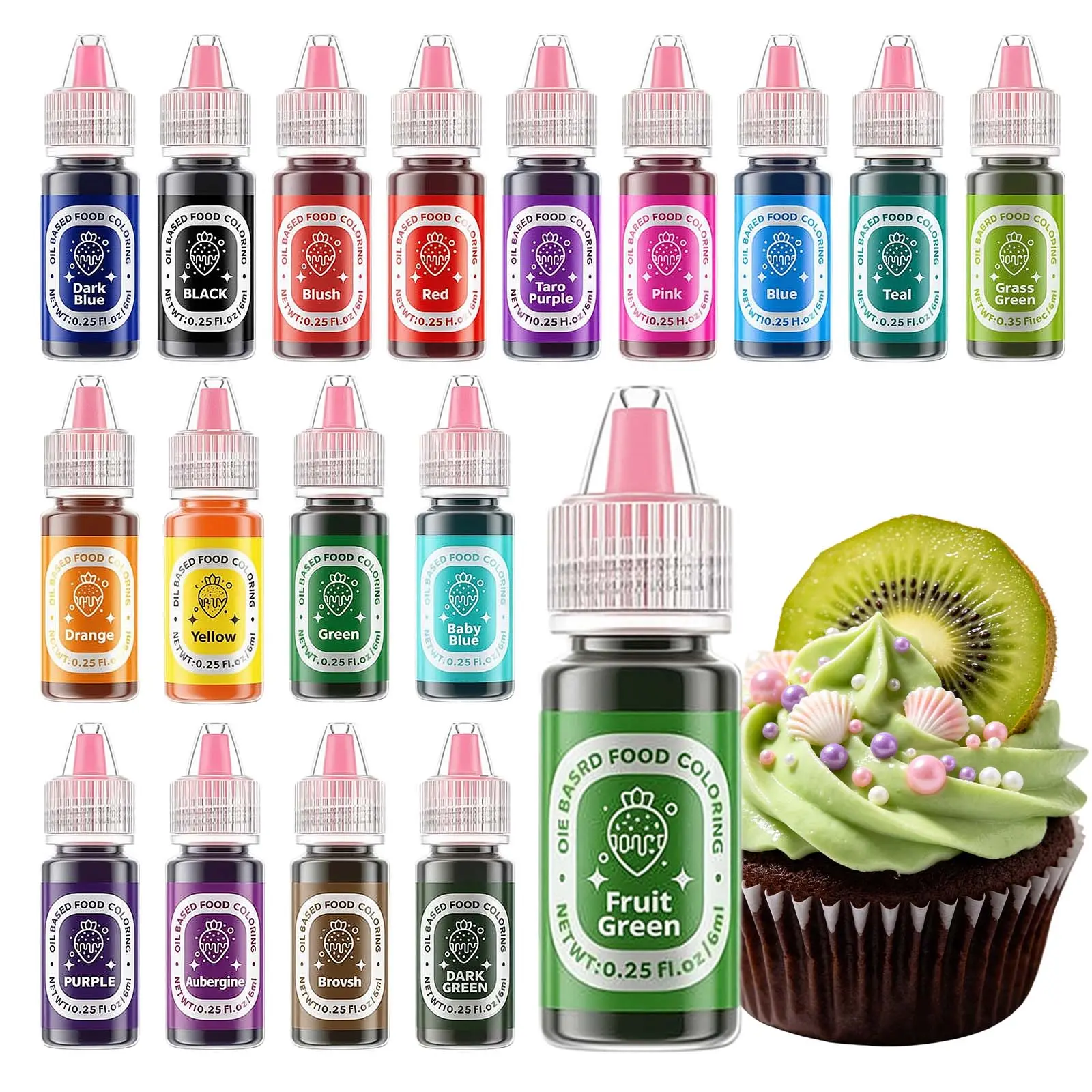 18 Oil Based Food Coloring 0.25 fl oz Bottle Set for Chocolate & Childrens' Day Christmas Birthday Parties Cake Decoration Candy Melting Dye Baking Cookies Fudge Meringue
