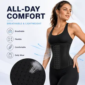 Women’s breathable latex waist cincher, high-pressure tummy control shaping, includes an extended button placket, adjustable waistband