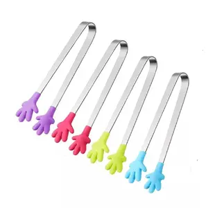 4 Pcs 5Inch Silicone Mini Tongs Set - Hand Shape, Sugar Cube Tongs Small Tongs Does not apply