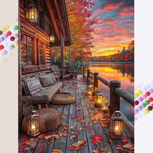 1 pcs 5D DIY diamond painting set, 5D diamond art set, DIY decoration, Crafting, lakeside wooden cabin diamond painting set full round drill DIY, mosaic, diamond art, DIY art home decoration, Living Space, suitable for Halloween and Christmas.