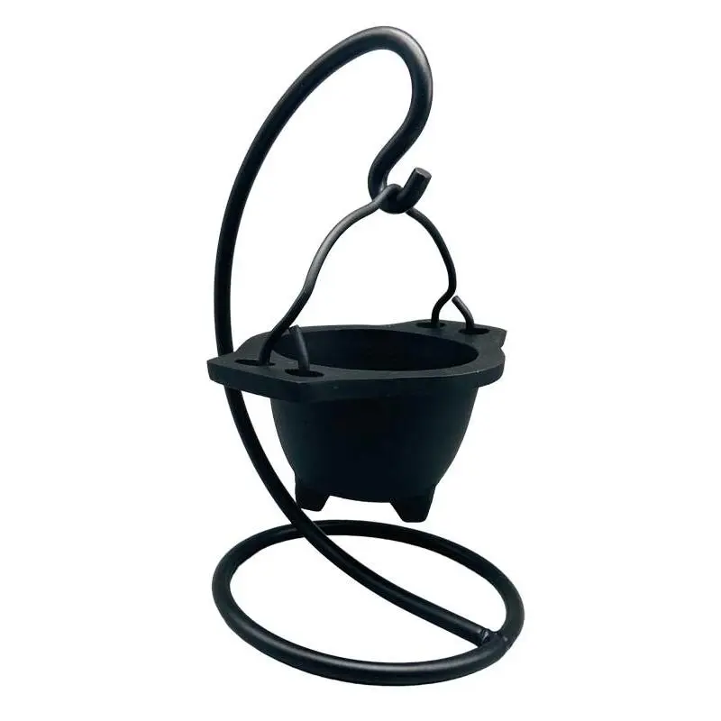 Hanging Cast Iron Cauldron Incense Burner — Suspended Ritual Cauldron Stand Hanging Cast Iron Cauldron Incense Burner — Suspended Ritual Cauldron Stand