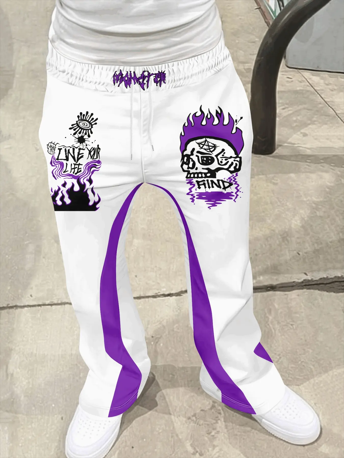 Men's Loose Fit Flare Leg Pants, Casual Streetwear Joggers, Vintage Hip Hop Long Trousers, 3D Print Design, Printed Sweatpants, Sporty Fashion, Athleisure Style Bottoms