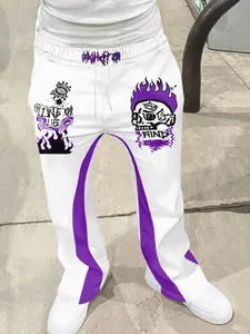 Men's Loose Fit Flare Leg Pants, Casual Streetwear Joggers, Vintage Hip Hop Long Trousers, 3D Print Design, Printed Sweatpants, Sporty Fashion