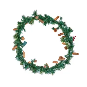 Christmas Garland, 9-Ft Artificial Christmas Garland with Light String, Faux Greenery Decoration with Berry Clusters, Pine Needles, Pine Cones, Realistic Xmas Collection for Mantel & Fireplace