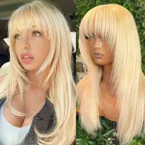 Jessie's Wig [Eira] Wolf Cut 613 Blonde Layered Straight Human Hair 13x4/4x4 Lace Wig With Bangs Glueless Wig With Fringe