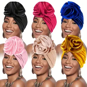 6pcs, Flower Turban Cap, Headscarf Hat, Hair Care Cap