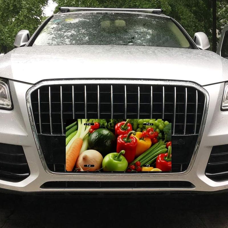 Fresh Vegetables Fruits Universal Aluminum License Plate Frames for Women - 6x12 Inches, Rustproof, Personalized License Plate Cover with 4 Holes