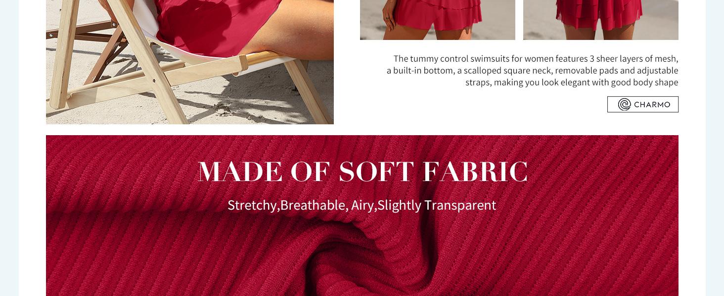 Charmo Women One Piece Swim Dress  Full Coverage Bathing Suit Mesh Sheer Swim Skirt Swimwear Tummy Control Swimsuit