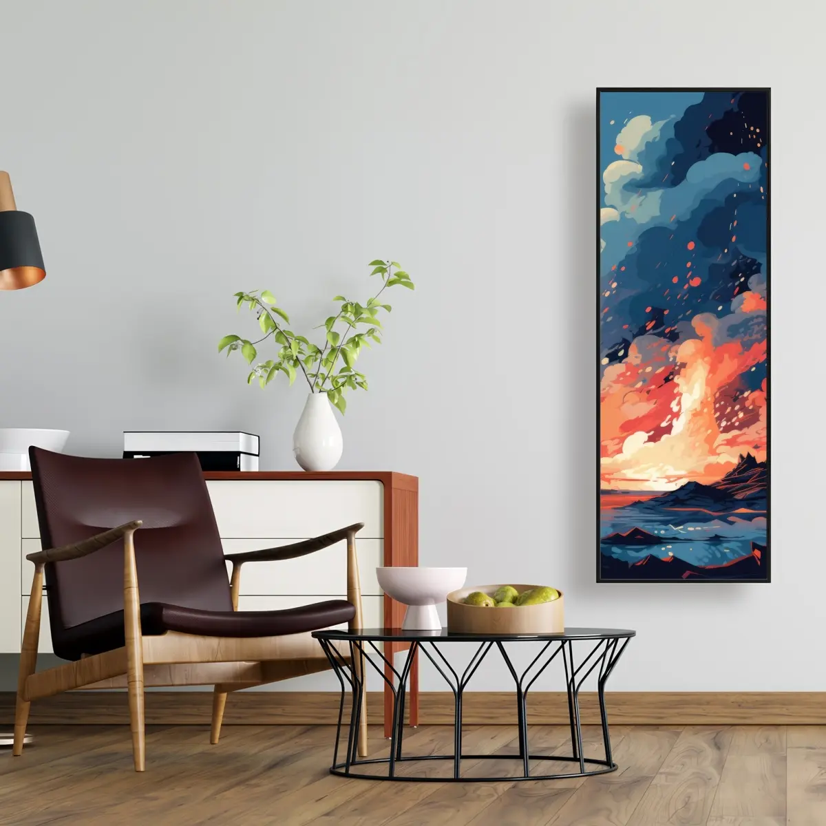Pictorem C1FC1648HBW61G 16 x 48 in. Magma Does Not Wait - Coral Framed Canvas Wall Art for Home Decor