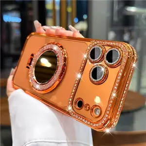 Women's Phone Case with Mirror & Stand for iPhone 12/13/14/15/16/17 Pro Max,17Air,14/15/16 Plus. Features a shiny frame, high-definition transparent material, and full-body drop-resistant design.