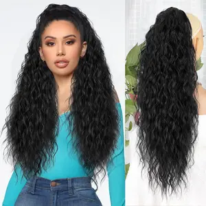 ALXNAN 30" Curly Ponytail Extension Claw Clip in Hair Extensions for Women - Black Synthetic Fiber Fluffy Natural Looking Hairpiece