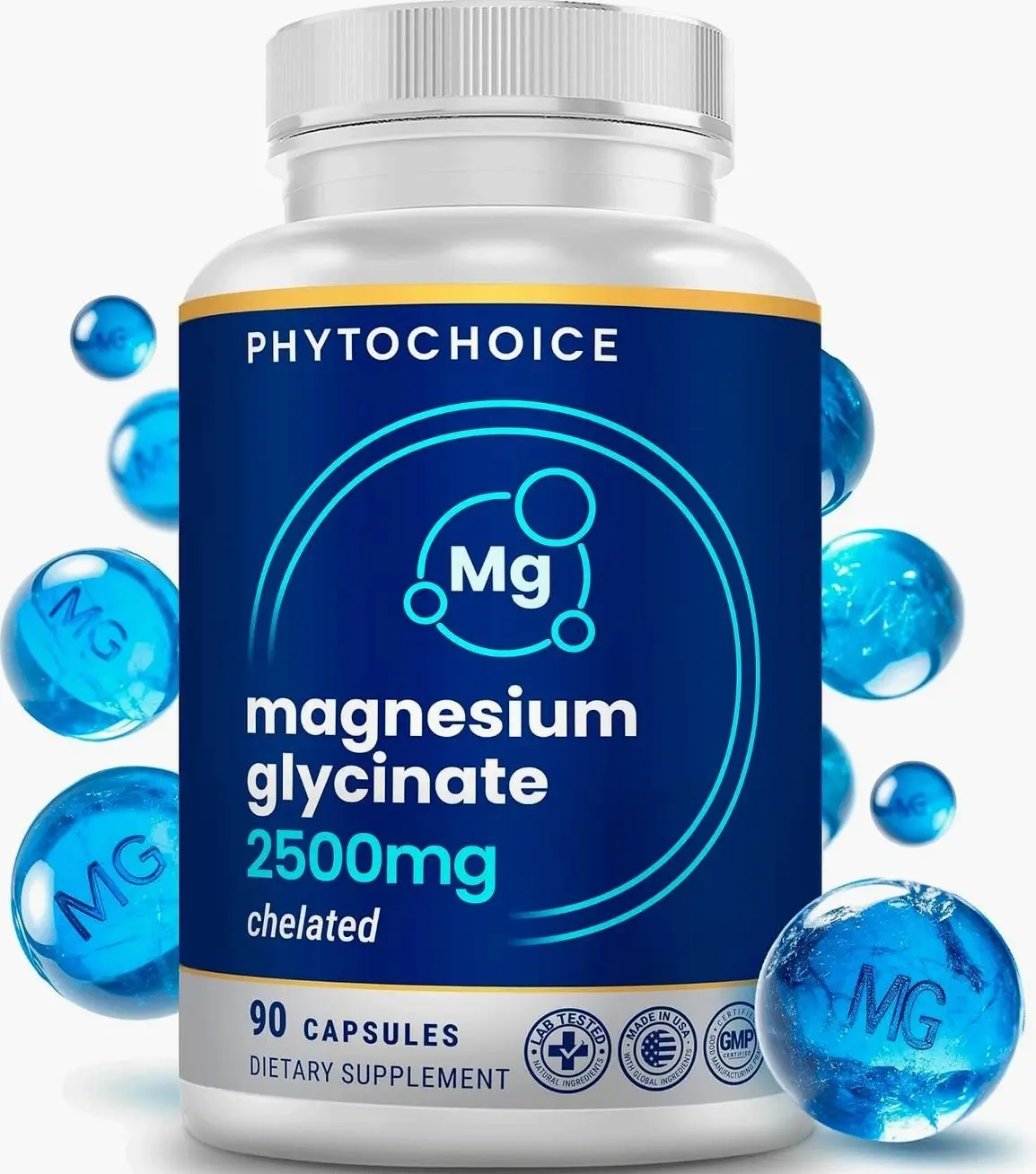 High Potency 2500mg Magnesium Glycinate Supplement for Men and Women, Chelated for High Absorption Pure Elemental Magnesio Complex - Support Sleep, Nerve & Muscle Health, Made in USA - 1 Month Supply