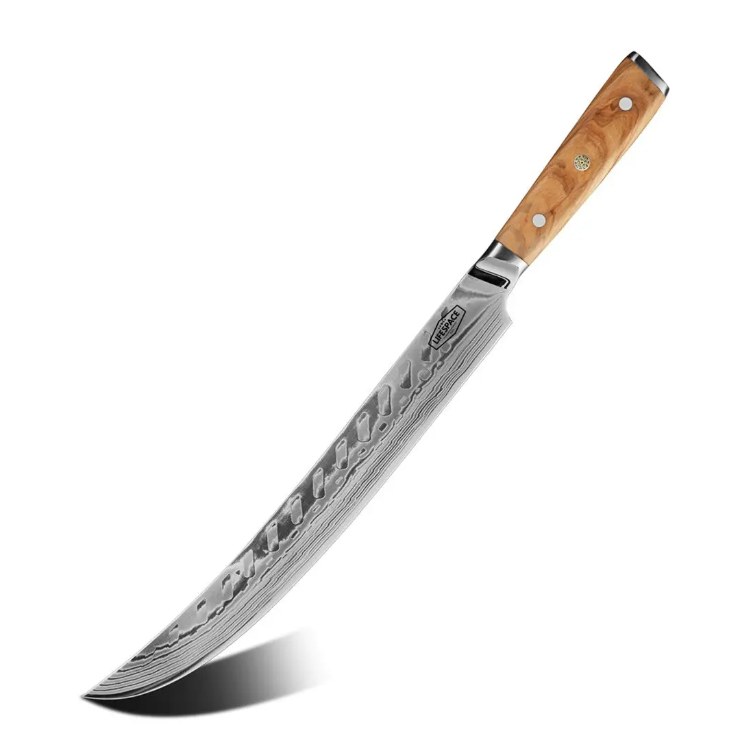 Lifespace Luxury 12" Olive Wood Handle Full Tang Damascus Slaughter Chef Knife