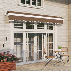13' x 8' Retractable Awning Patio Awnings Sunshade Shelter with Manual Crank Handle UV & Water-Resistant Fabric Aluminum Frame for Deck Balcony Yard Coffee Brown