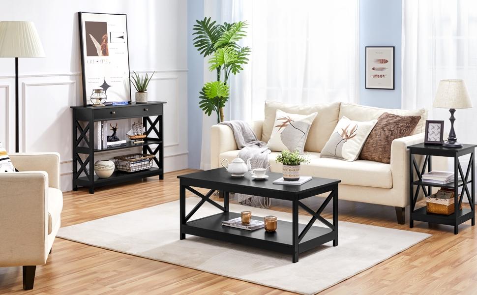 Yaheetech Wooden Console Table with 1 Drawer and 2 Open Shelves Versatile Entryway Table with Problem-free Setup Classic Modern Style Doorway Table