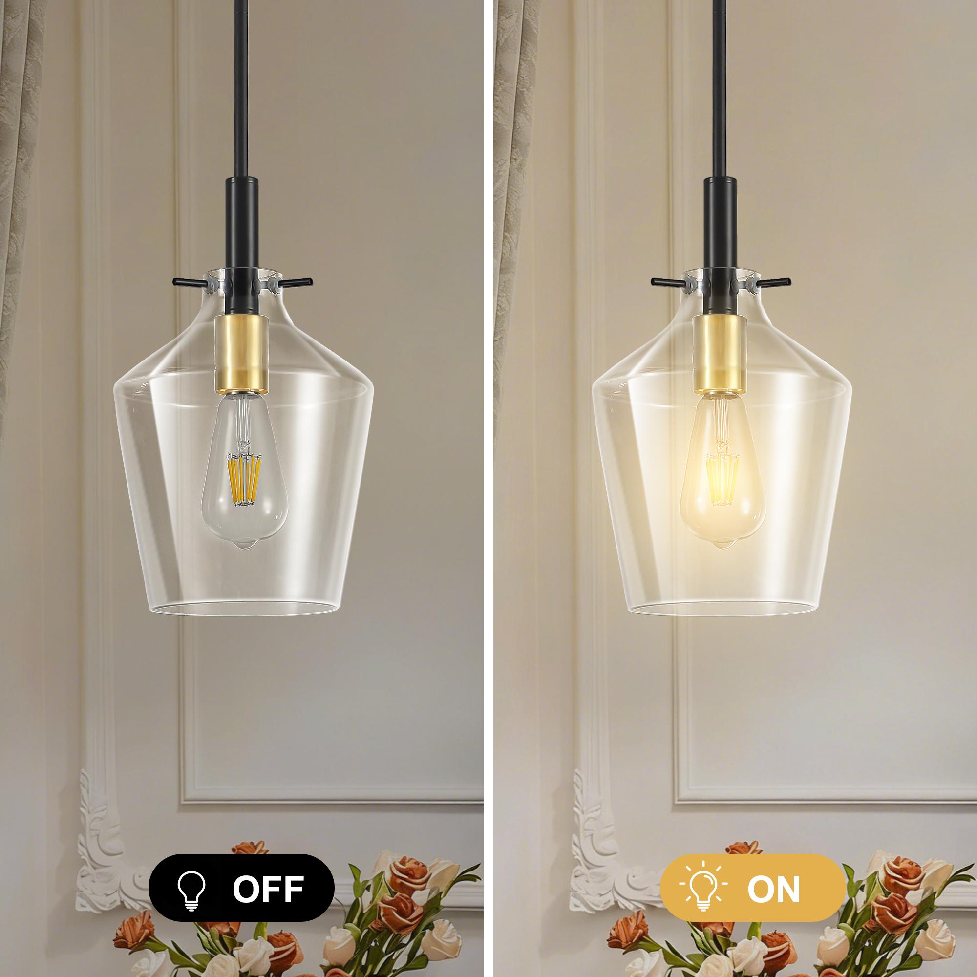 Clear Glass Bell Pendant Light Modern Single Head Hanging Lamp for Kitchen Island Black Gold Brushed Nickel Chrome Finish，E26，Bulb not included