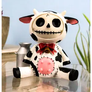 Furry Bones Moo Moo Bovine Cow Skeleton With Milk Jug Statue 2.25"H Furrybones